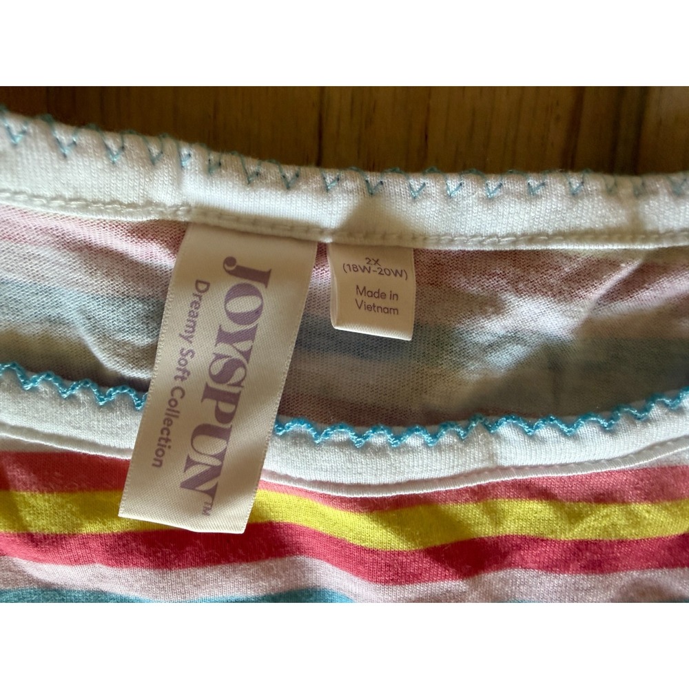 NWT JoySpun Women's Plus 2X (18W-20W) Multi-Color Stripe 100% Cotton PJ Tee - Picture 4 of 6